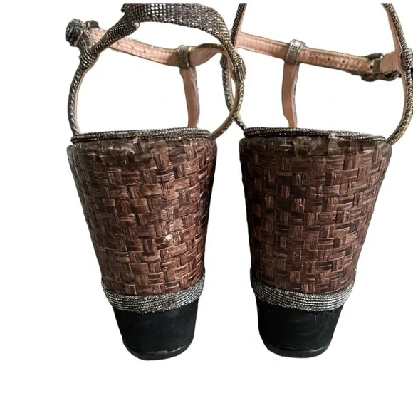 Glam Stuart Weitzman Velocity Pyrite Nocturn Wedge Heels Strappy Platform Sandal - Picture 6 of 11